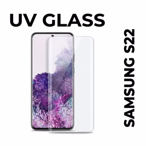 خرید و قیمت گلس UV سامسونگ S22 |بدون حاشیه مشکی و جنس شیشه ای. نصب تخصصی گلس یووی در شیراز فروشگاه احمدپور
