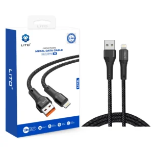 خرید کابل یو اس بی به لایتنینگ 2.4A برند لیتو مدل LD14L با روکش کنفی و کانکتور فلزی جهت شارژ سریع آیفون در فروشگاه موبایل احمدپور شیراز.